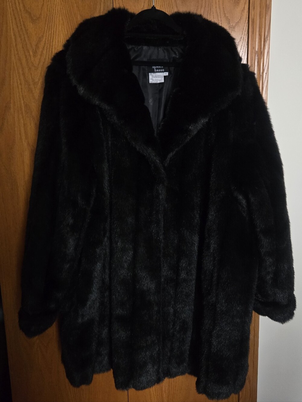 Dennis Basso Luxurious Black Faux Fur Trench Coat 3x